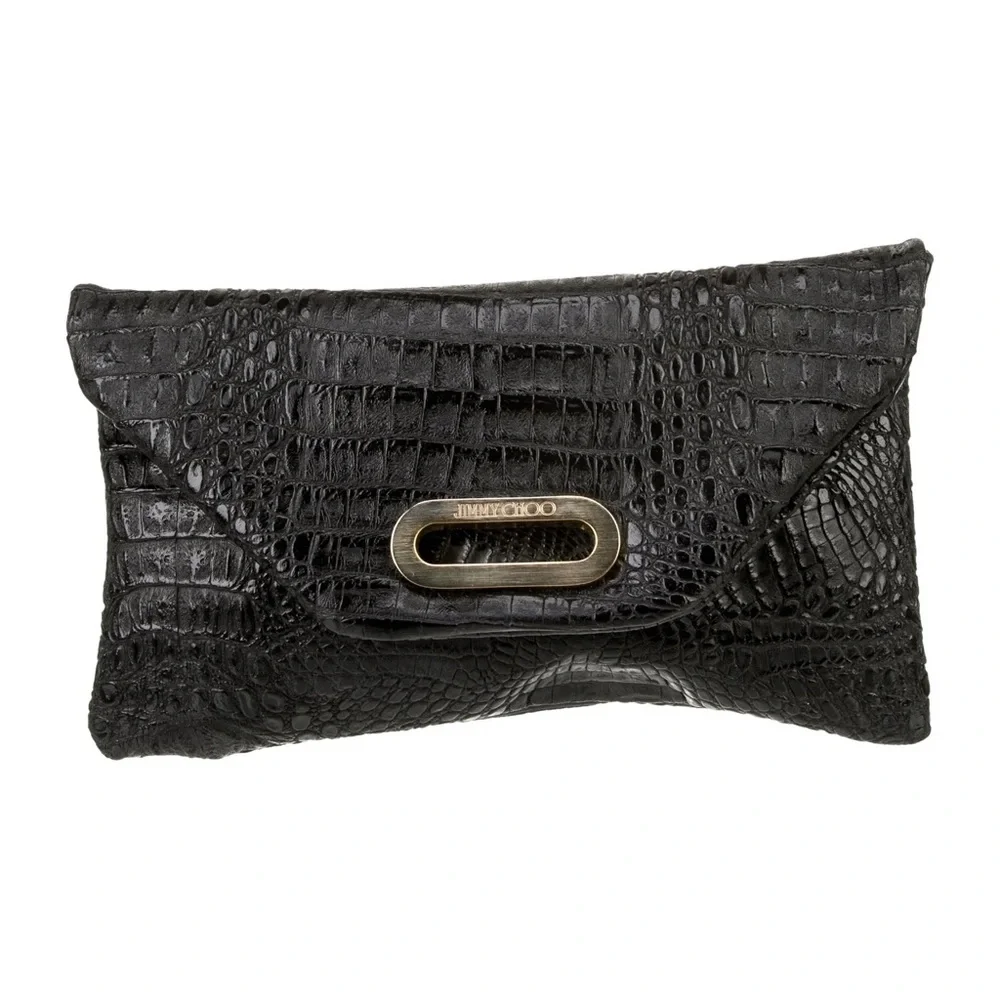 Jimmy Choo Embossed Leather Clutch in Black and Gold